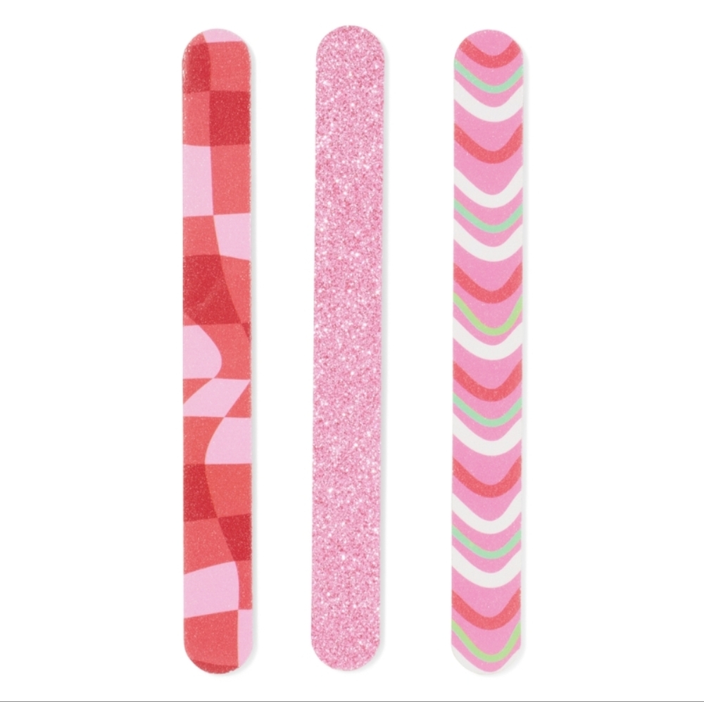 3/$12 Sweet & Shimmer 3pc. Nail Files Pink Red Glitter Salon Manicure Pedicure